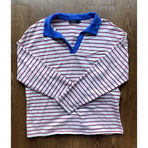 Striped Oversized Polo Style Sweatshirt Size L